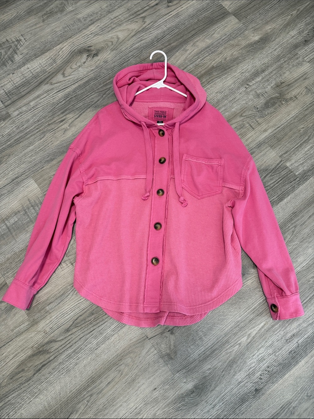 American Eagle Outfitters Pink Button-Up Hoodie Shacket